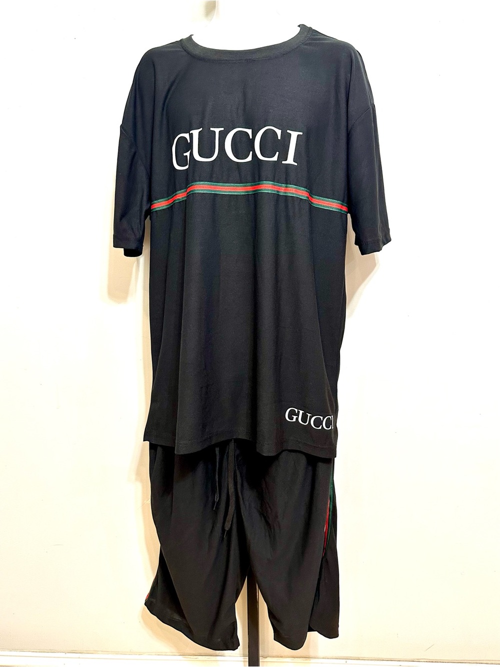 Gucci Black Tee and Shorts Set with Red Accent